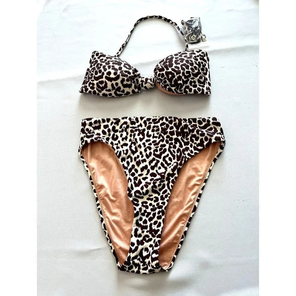 NWT J.Crew Knot Bandeau Leopard Print Bikini Top